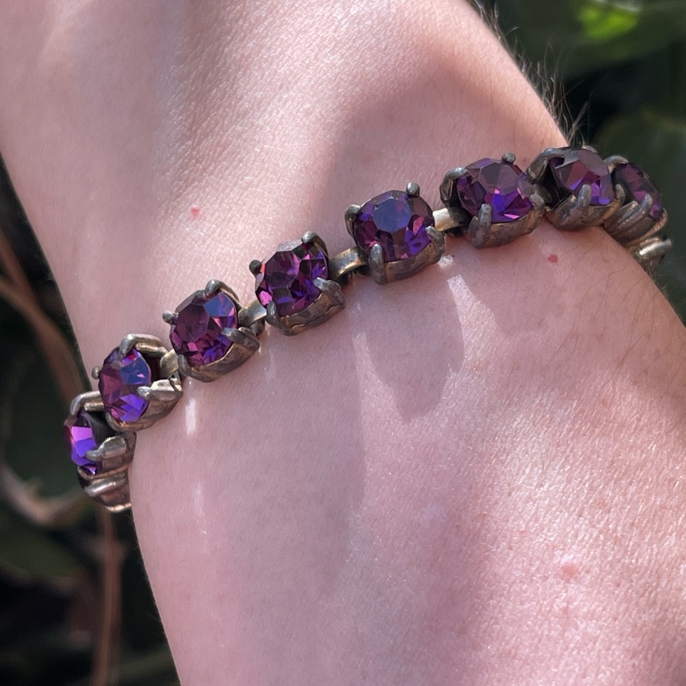 Amethyst purple crystal bronze tone bracelet